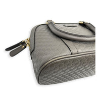 Dome Grey Top Handle Bag in Calfskin, Gold hardware
