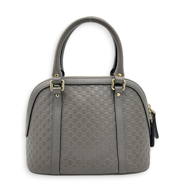 Dome Grey Top Handle Bag in Calfskin, Gold hardware