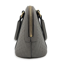 Dome Grey Top Handle Bag in Calfskin, Gold hardware