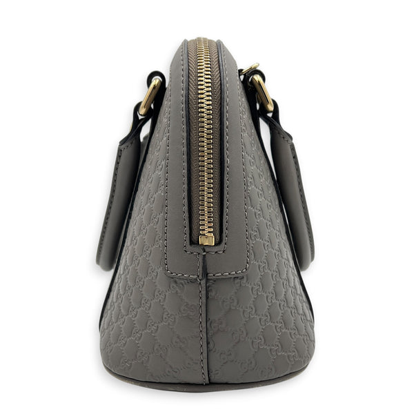 Dome Grey Top Handle Bag in Calfskin, Gold hardware