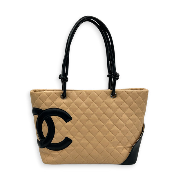 Cambon Tote Bag Beige in Calfskin, Silver hardware