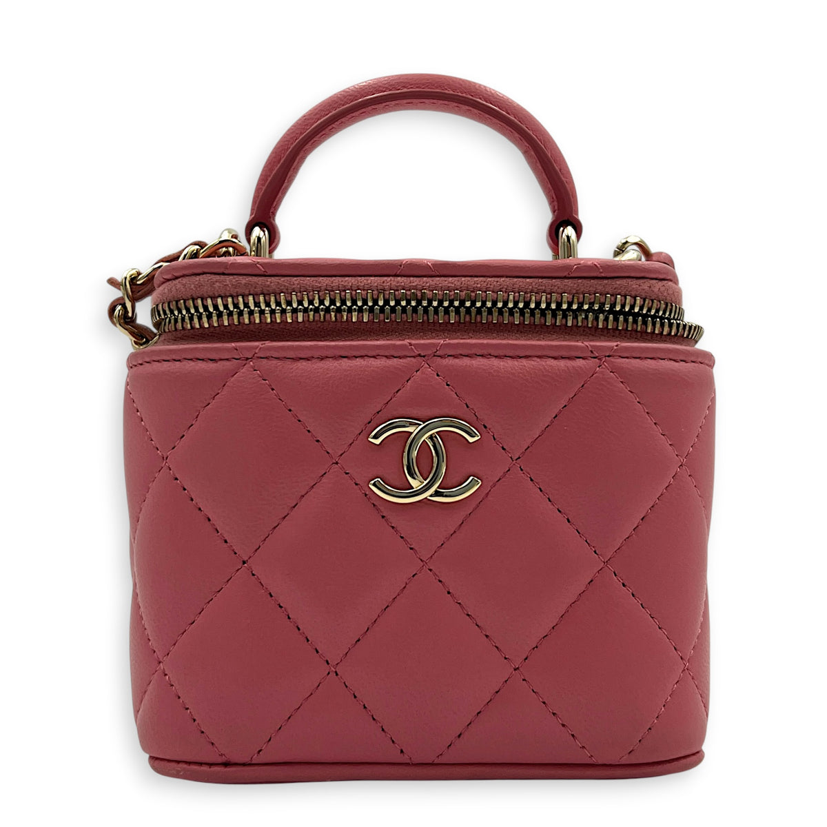 Mini Vanity Top Handle Pink Vanity Bag in Lambskin, Gold hardware
