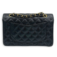 Classic Double Flap Small Black Shoulder Bag in Caviar Leather, Gold hardware
