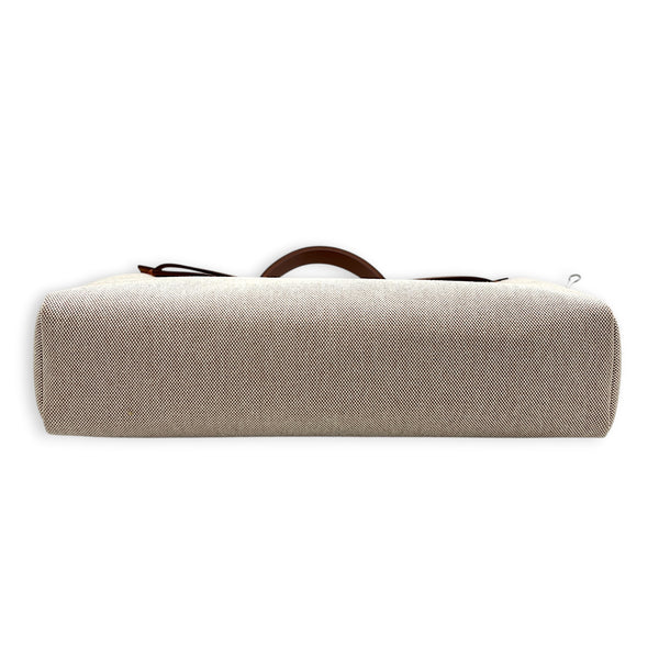 Herbag 39 Ecru-Beige/Fauve Top Handle Bag in Canvas, Palladium hardware