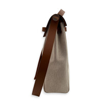 Herbag 39 Ecru-Beige/Fauve Top Handle Bag in Canvas, Palladium hardware
