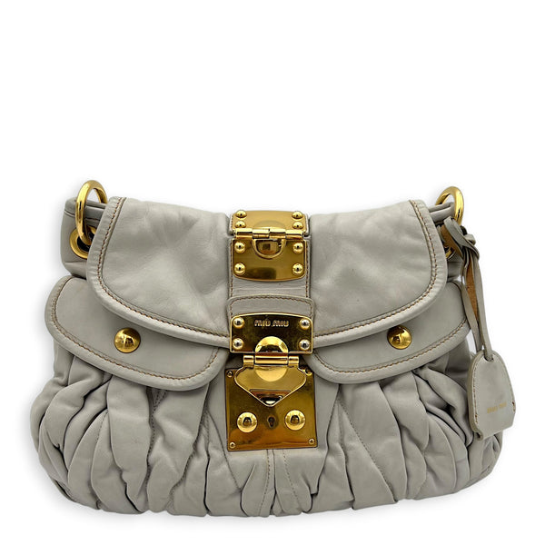 Matelassé Grey/Blue Shoulder Bag in Calfskin, Gold hardware