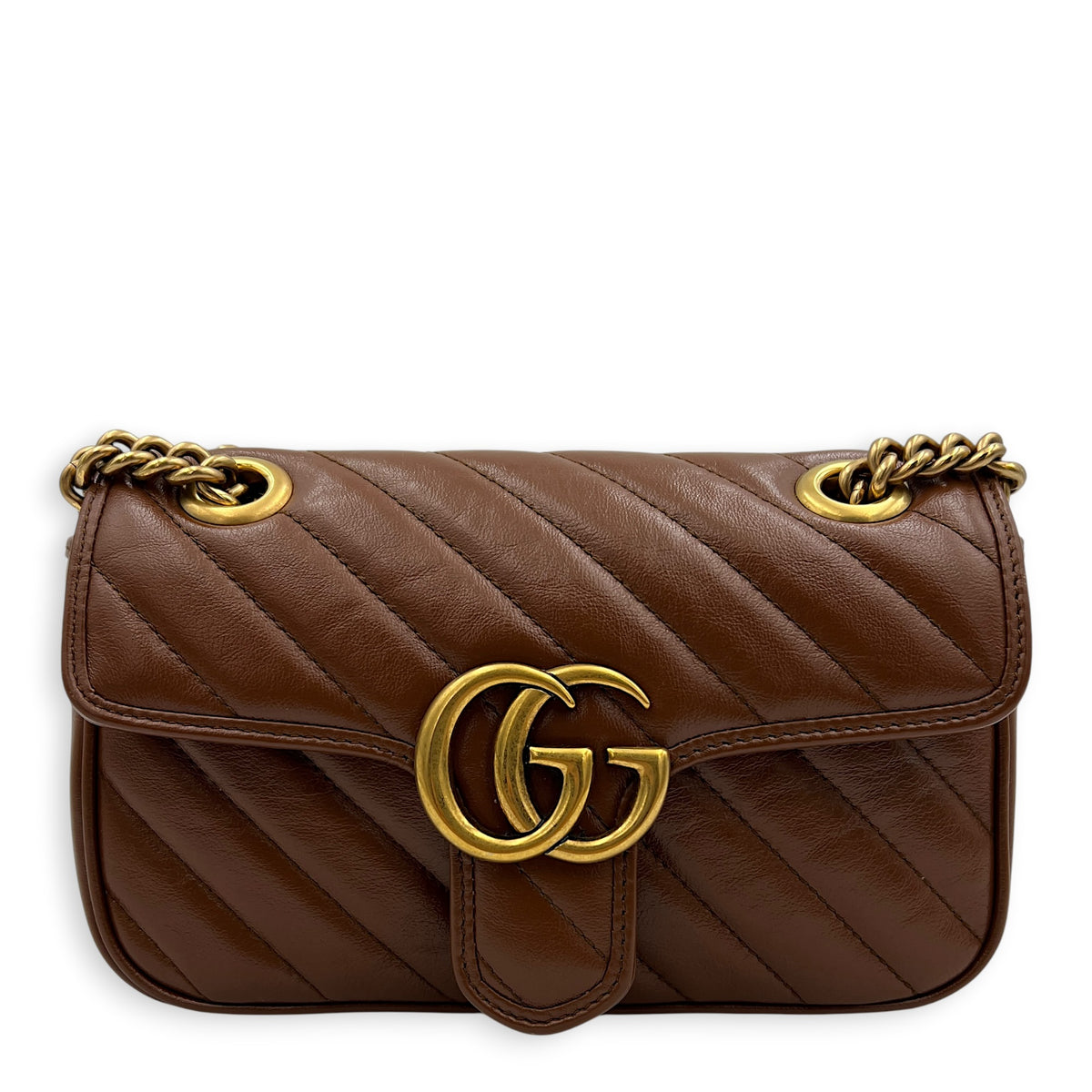 GG Marmont Shoulder Bag Brown in Calfskin, Gold hardware