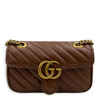 GG Marmont Shoulder Bag Brown in Calfskin, Gold hardware