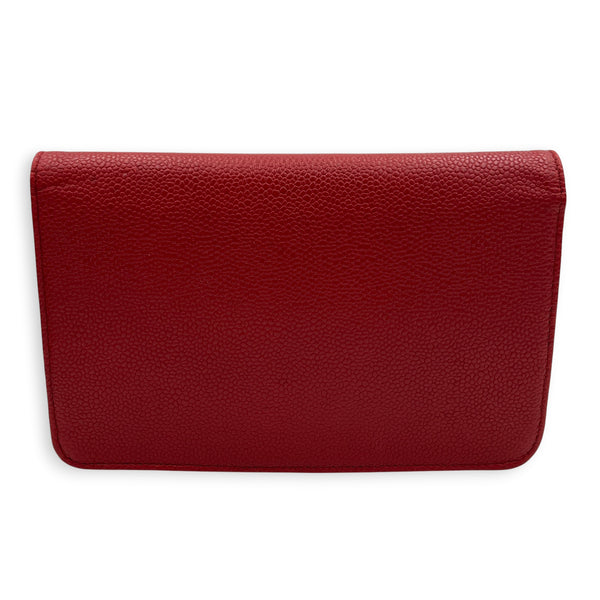 Timeless CC Wallet On Chain Red in Caviar Leather, Silver hardware