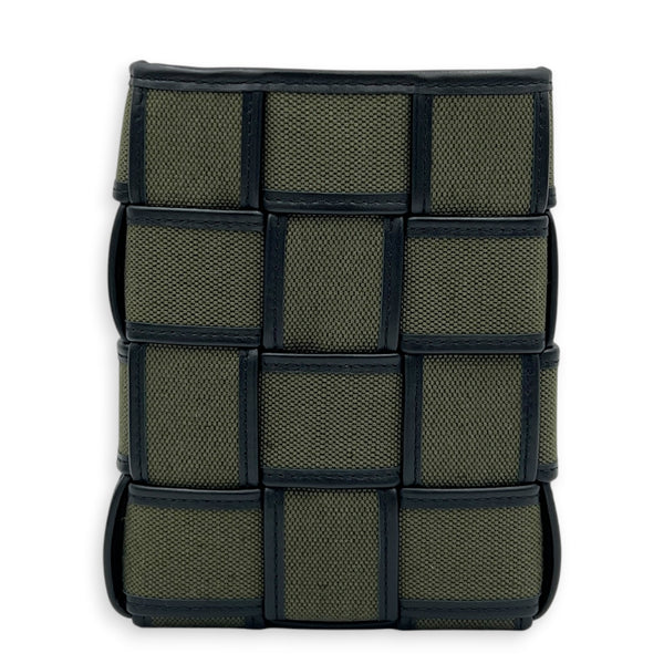 Cassette Vertical Green Crossbody Bag in Canvas, Silver hardware