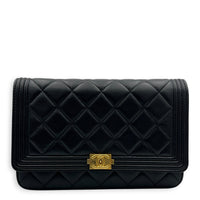 Boy Wallet On Chain Black in Lambskin, Gold hardware