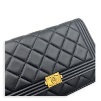 Boy Wallet On Chain Black in Lambskin, Gold hardware