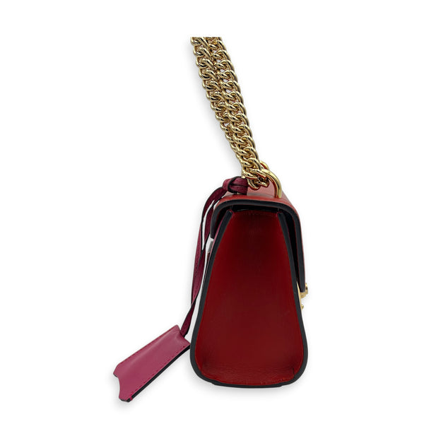 Padlock Small Red/Pink Shoulder Bag in Calfskin, Gold hardware