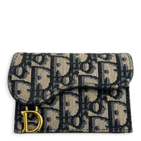 Saddle Card Holder Beige and Black Dior Oblique in Jacquard, Gold hardware