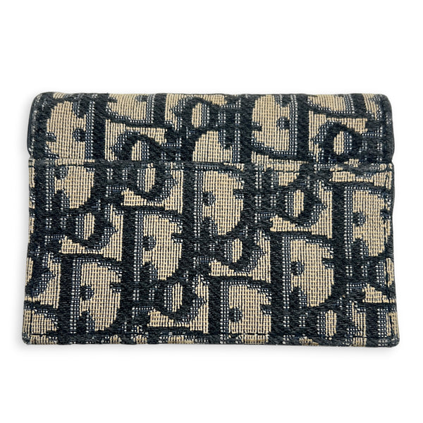 Saddle Card Holder Beige and Black Dior Oblique in Jacquard, Gold hardware