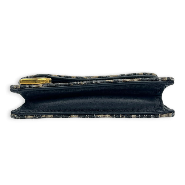Saddle Card Holder Beige and Black Dior Oblique in Jacquard, Gold hardware