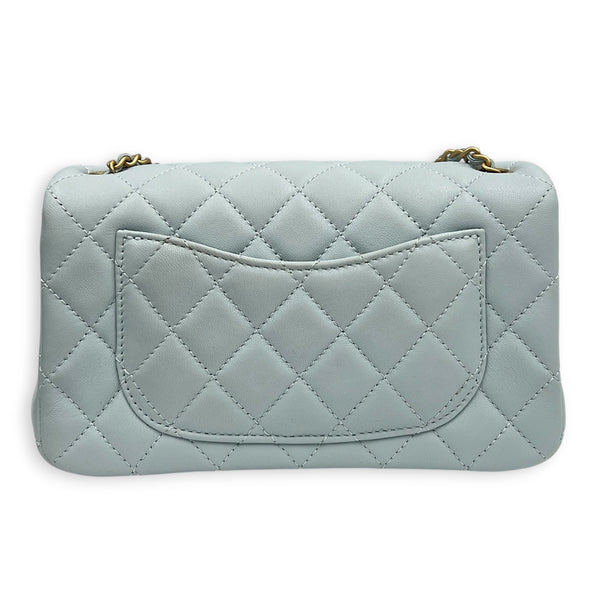 CC Mini Rectangle Pearl Crush Light Blue Shoulder Bag in Lambskin, Gold hardware