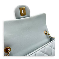 CC Mini Rectangle Pearl Crush Light Blue Shoulder Bag in Lambskin, Gold hardware