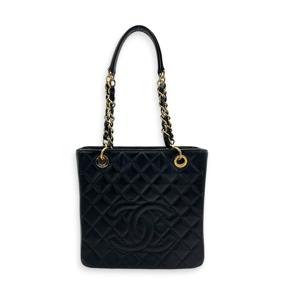PST Black (recoloured) Tote Bag in Caviar Leather, Gold hardware