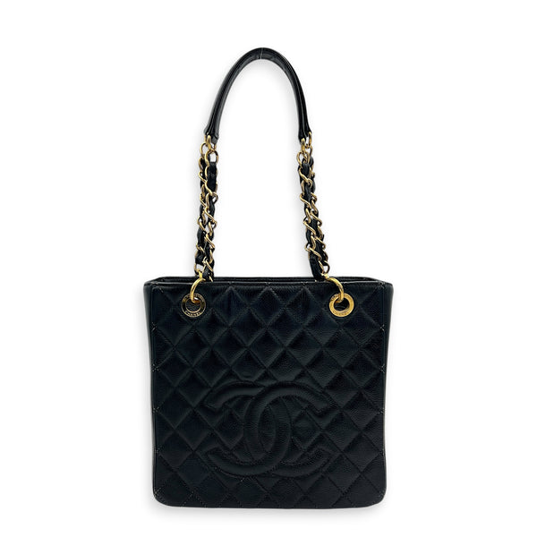 PST Black (recoloured) Tote Bag in Caviar Leather, Gold hardware