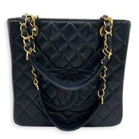 PST Black (recoloured) Tote Bag in Caviar Leather, Gold hardware