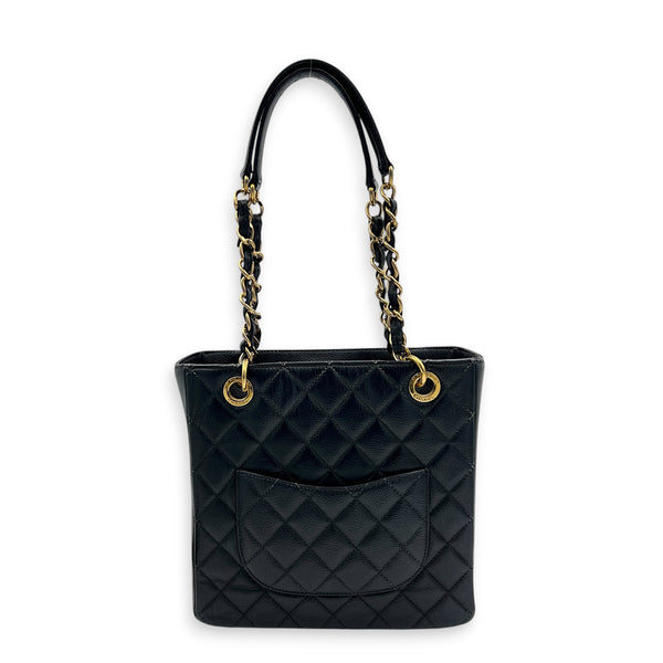 PST Black (recoloured) Tote Bag in Caviar Leather, Gold hardware