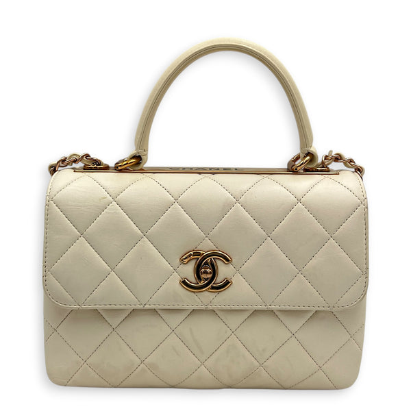 Trendy CC Small White Top Handle Bag in Lambskin, Rose Gold hardware
