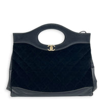31 Large Black Tote Bag in Velvet, Gold hardware