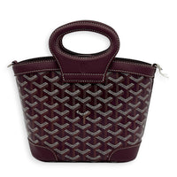 Beluga Mini Burgundy Top Handle Bag in Coated Canvas, Silver hardware