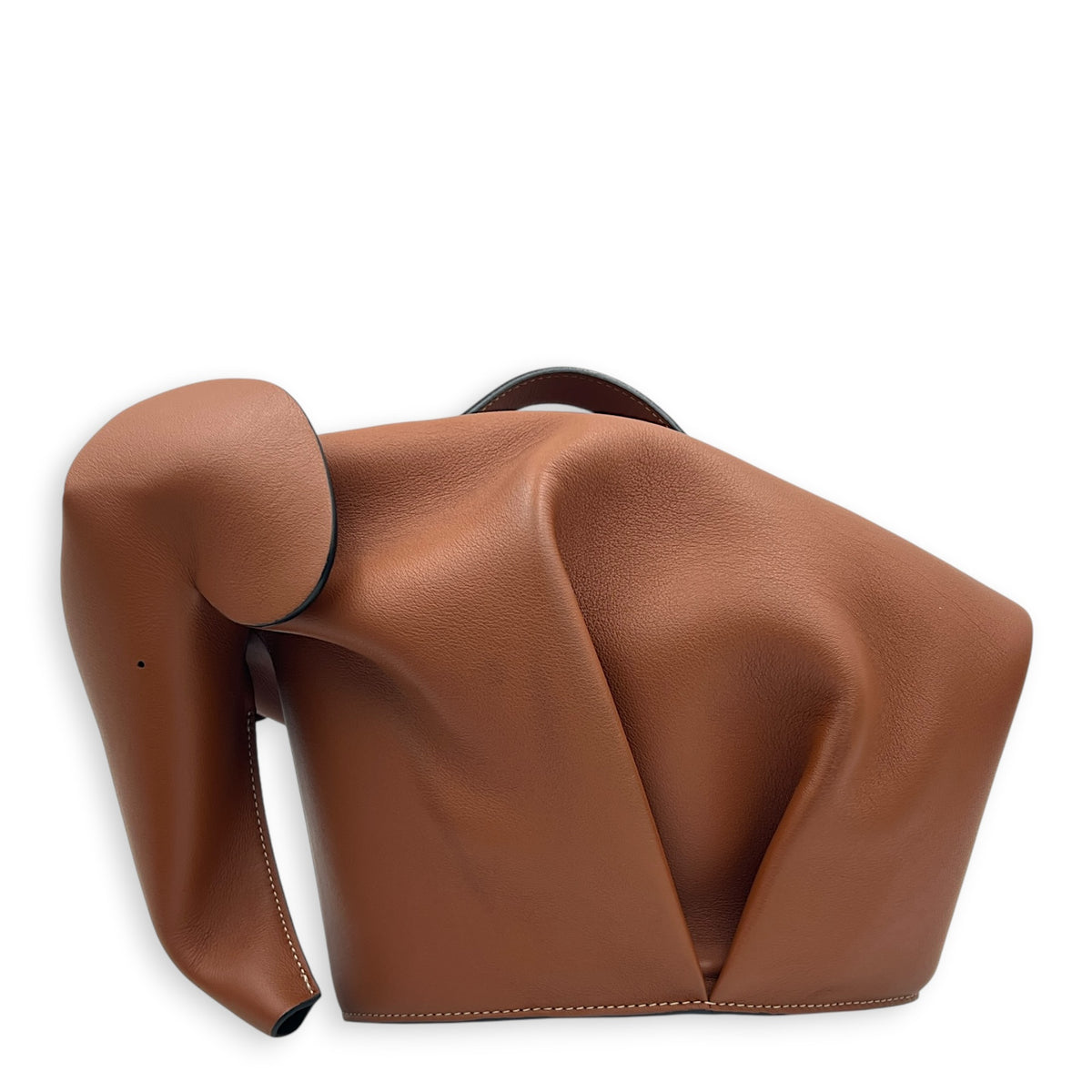 Elephant  Crossbody Bag Large Tan in Calfskin, Silver hardware