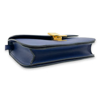 Box Medium Blue Crossbody Bag in Calfskin, Gold hardware