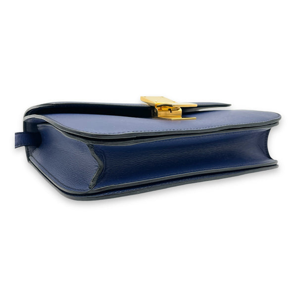 Box Medium Blue Crossbody Bag in Calfskin, Gold hardware