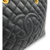 GST Black Tote Bag in Caviar Leather, Gold hardware