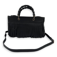 Bamboo Tassel Black Top Handle Bag in Calfskin, Gunmetal hardware