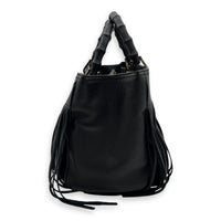 Bamboo Tassel Black Top Handle Bag in Calfskin, Gunmetal hardware