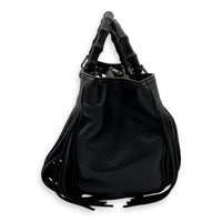 Bamboo Tassel Black Top Handle Bag in Calfskin, Gunmetal hardware