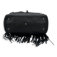 Bamboo Tassel Black Top Handle Bag in Calfskin, Gunmetal hardware