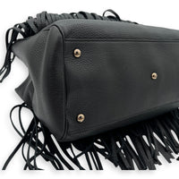 Bamboo Tassel Black Top Handle Bag in Calfskin, Gunmetal hardware