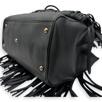 Bamboo Tassel Black Top Handle Bag in Calfskin, Gunmetal hardware