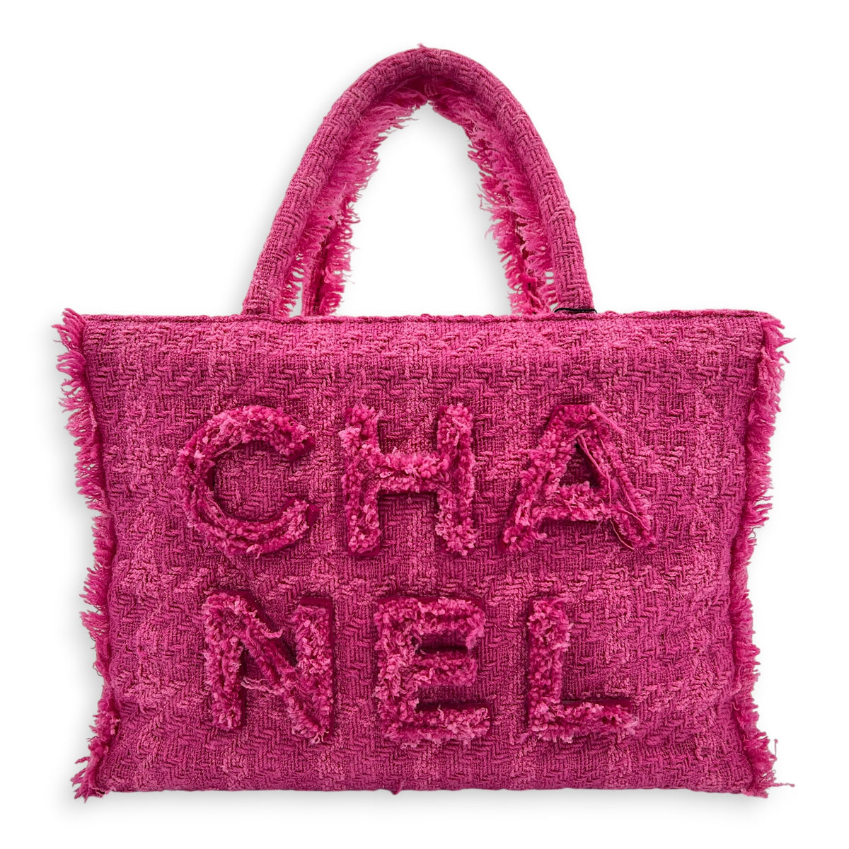 CC Zipper Tote Bag Pink in Tweed, Silver hardware
