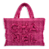 CC Zipper Tote Bag Pink in Tweed, Silver hardware