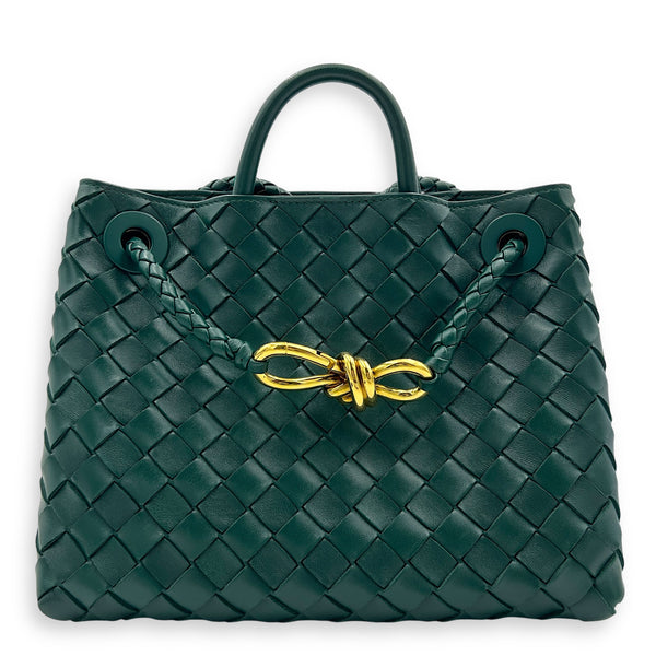 Andiamo Small Green Shoulder Bag in Lambskin, Gold hardware