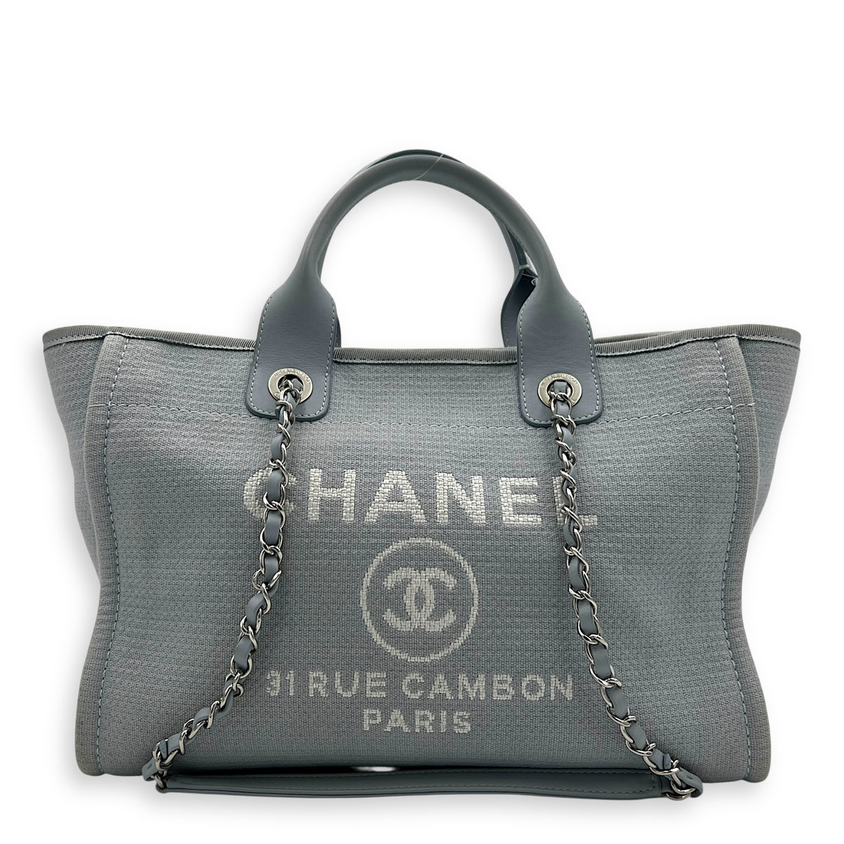 Deauville Blue Tote Bag in Canvas, Silver hardware