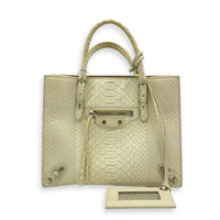 Papier Top Handle Bag Green in Python Leather, Silver hardware