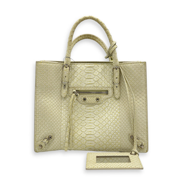 Papier Top Handle Bag Green in Python Leather, Silver hardware