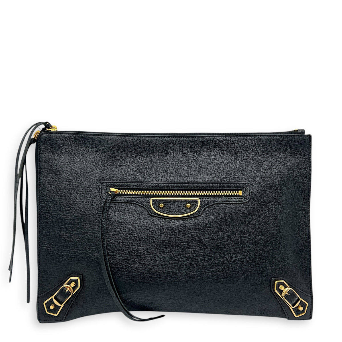 City Pouch Black in Goat Leather, Gold hardware