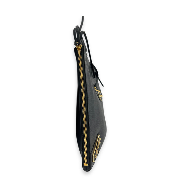 City Pouch Black in Goat Leather, Gold hardware