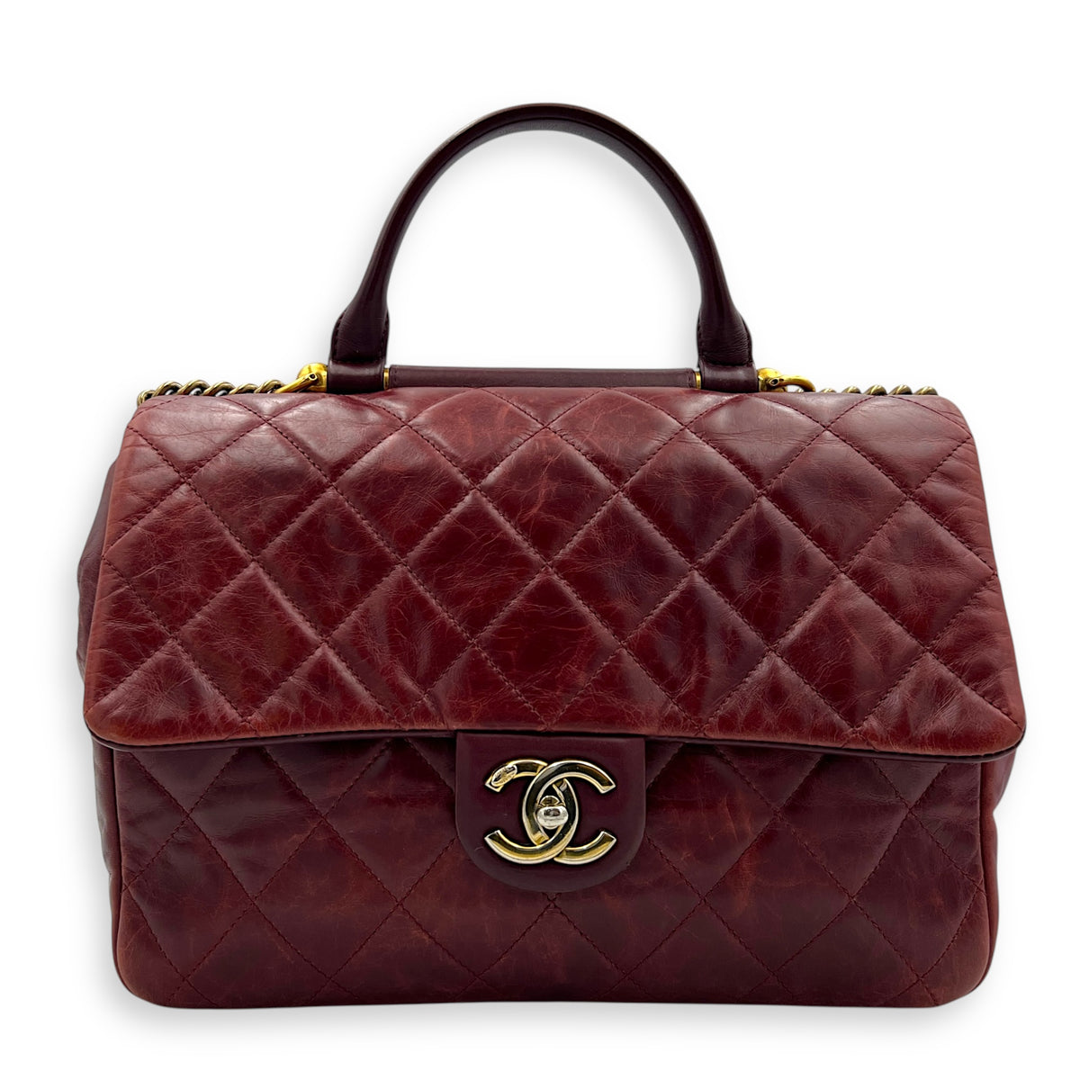 CC Top Handle Bag Red in Calfskin, Gold hardware