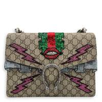 Dionysus Shoulder Bag Brown in Coated Canvas, Ruthenium hardware