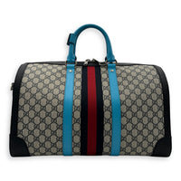 Safoy Blue Duffle Bag in Coated Canvas, Silver hardware